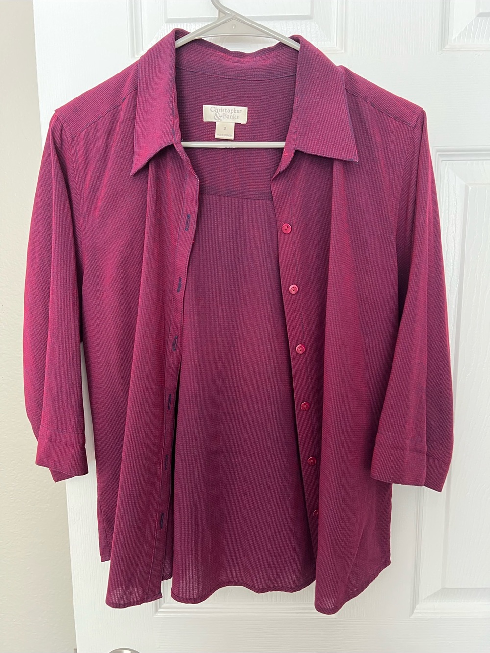 Vintage Christopher & Banks Burgundy Textured Button-Up Top